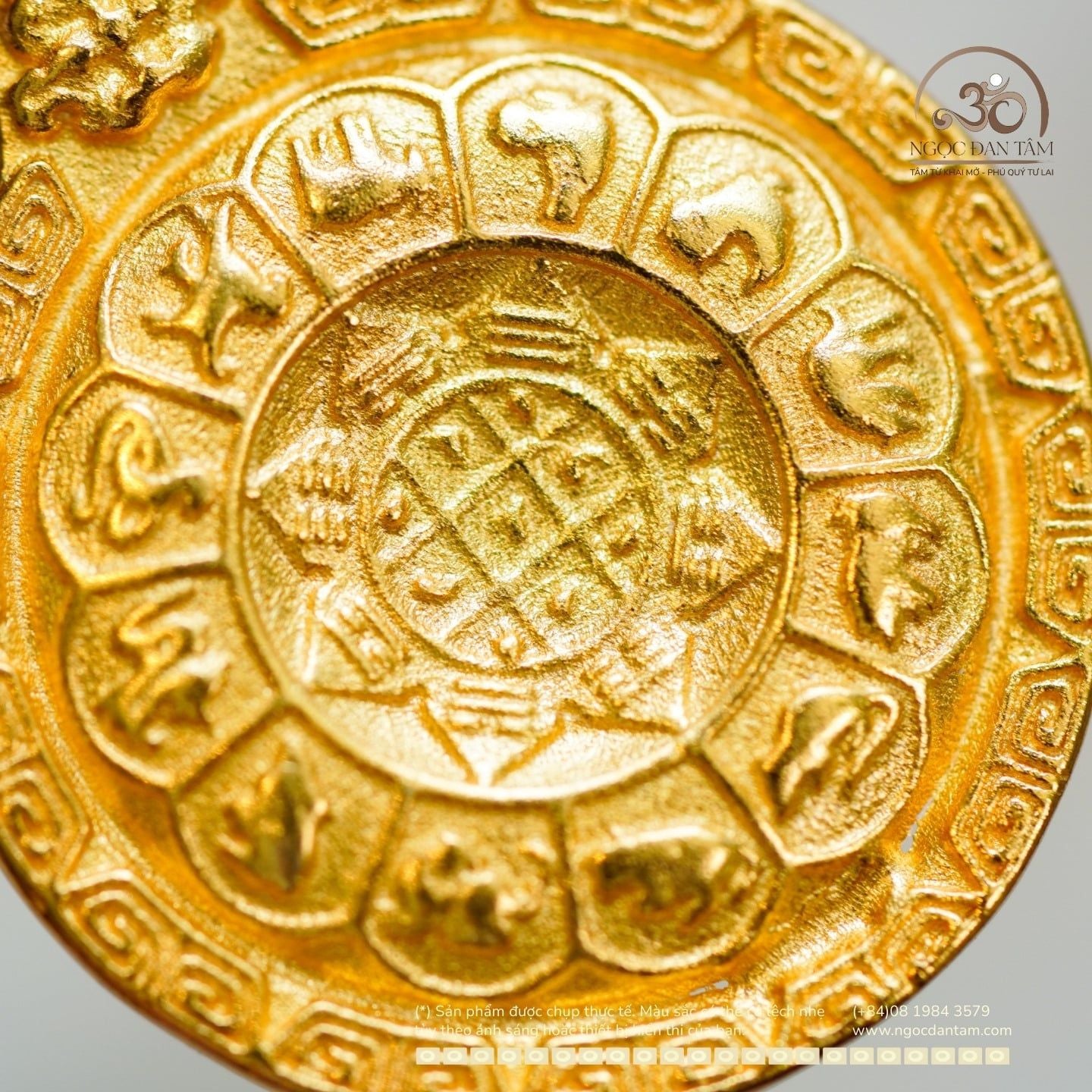  MDC Văn Thù Cửu Cung 8 Hướng 19,75mm - Bạc 925 Mạ Vàng Cao Cấp 