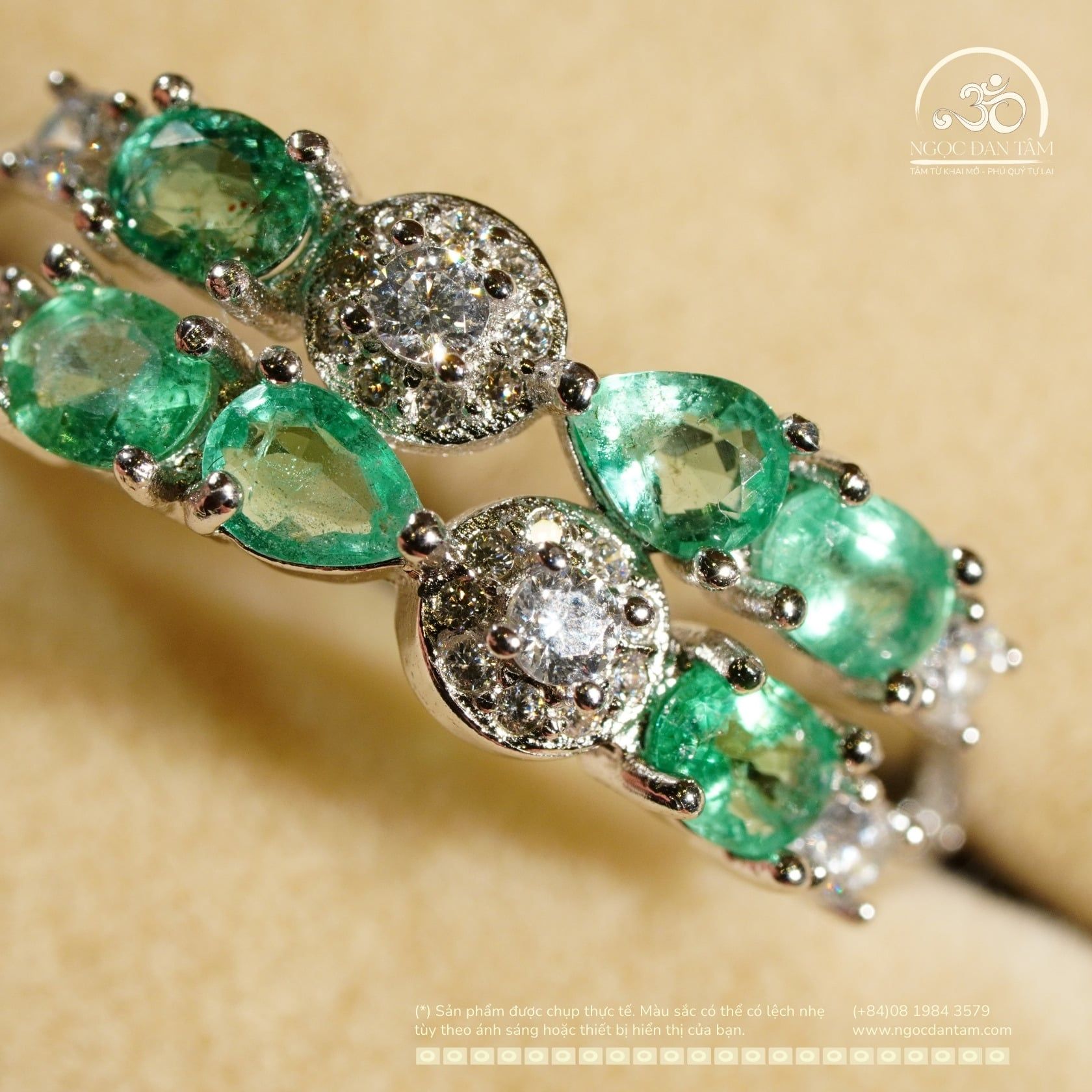  Nhẫn Bạc 925 Đính Đá Emerald 3x4mm 