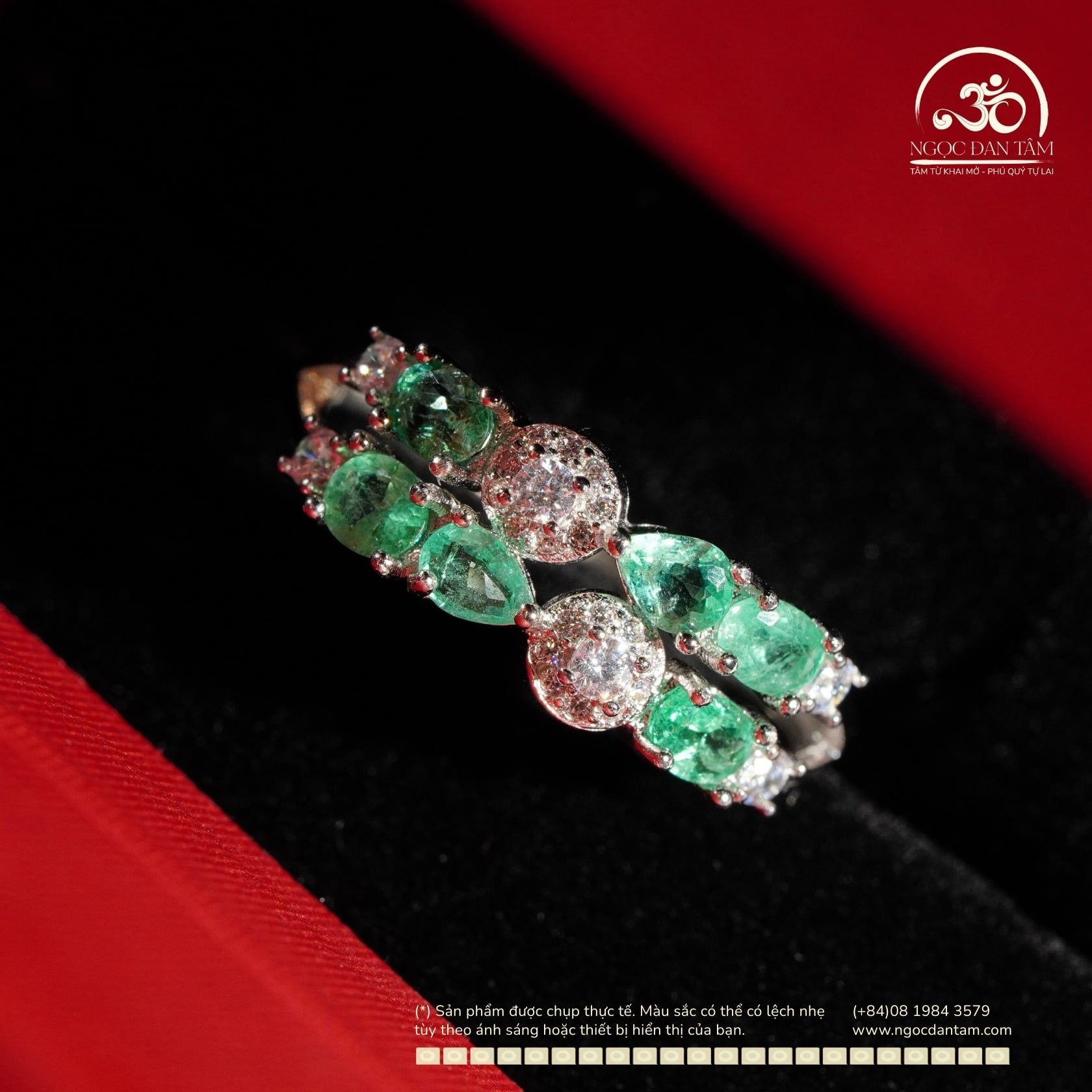 Nhẫn Bạc 925 Đính Đá Emerald 3x4mm 