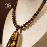  Vòng Cổ hổ phách Vàng Rêu Ánh Xanh + Mặt Dây Chuyền 42gram 