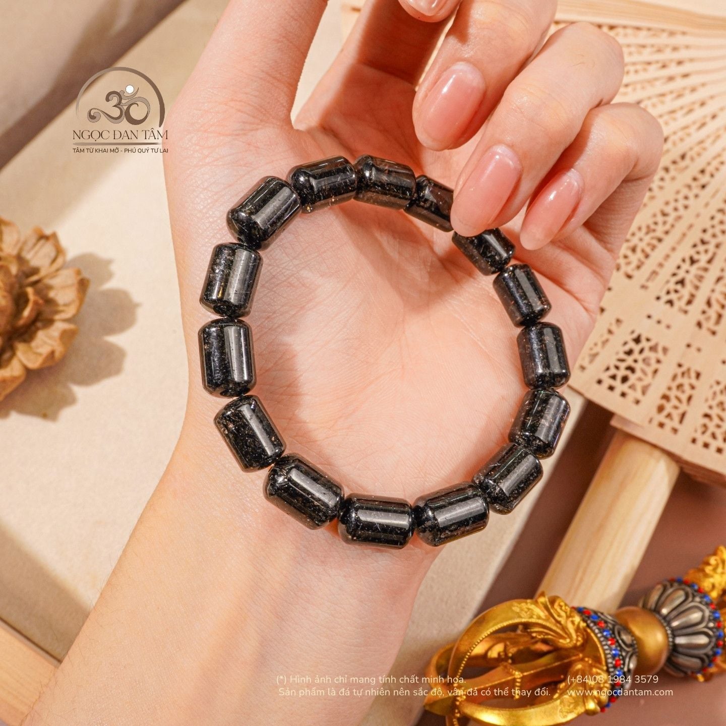 Vòng Tay Thạch Anh Tóc Đen Lu Thống 8mm 
