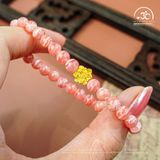  Vòng Tay Đá Đào Hoa Vân Mây 5mm 4A Phối Charm Hoa Sen 