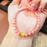  Vòng Tay Đá Đào Hoa Vân Mây 5mm 4A Phối Charm Hoa Sen 