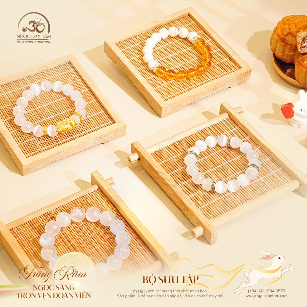  Vòng Tay Selenite Hối Charm Bạc Chữ Vạn 