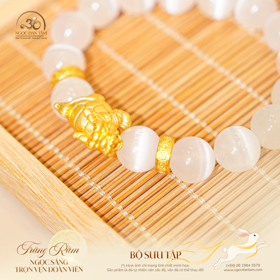  Vòng Tay Đá Selenite Phối Charm Long Quy 