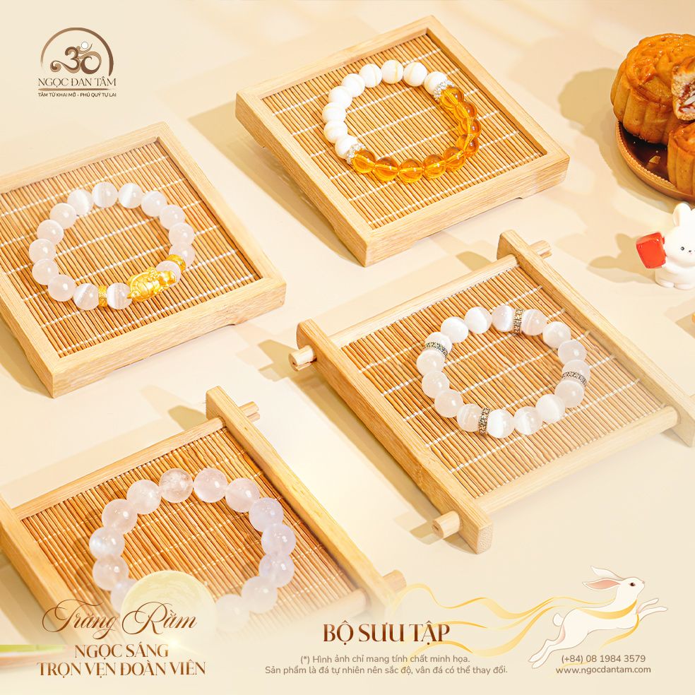  Vòng Tay Đá Selenite Phối Charm Long Quy 