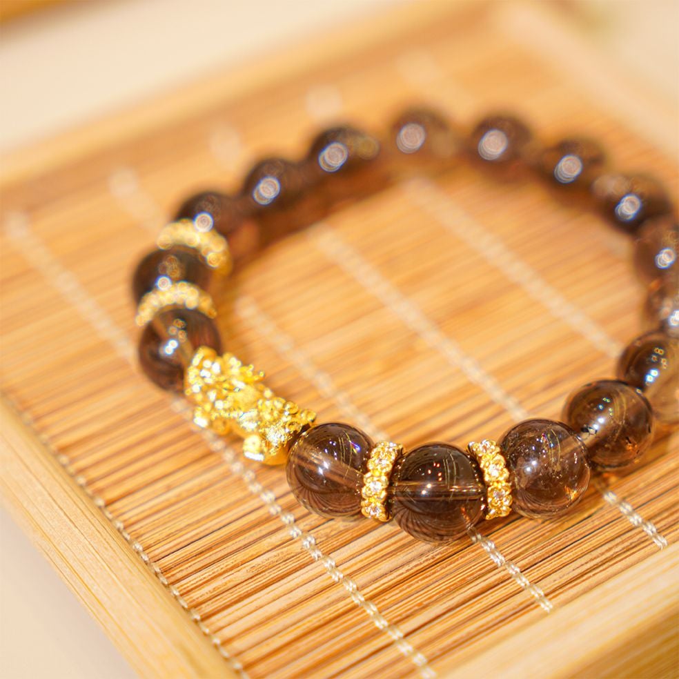  Vòng Tay Thạch Anh Khói Phối Charm Tỳ Hưu 