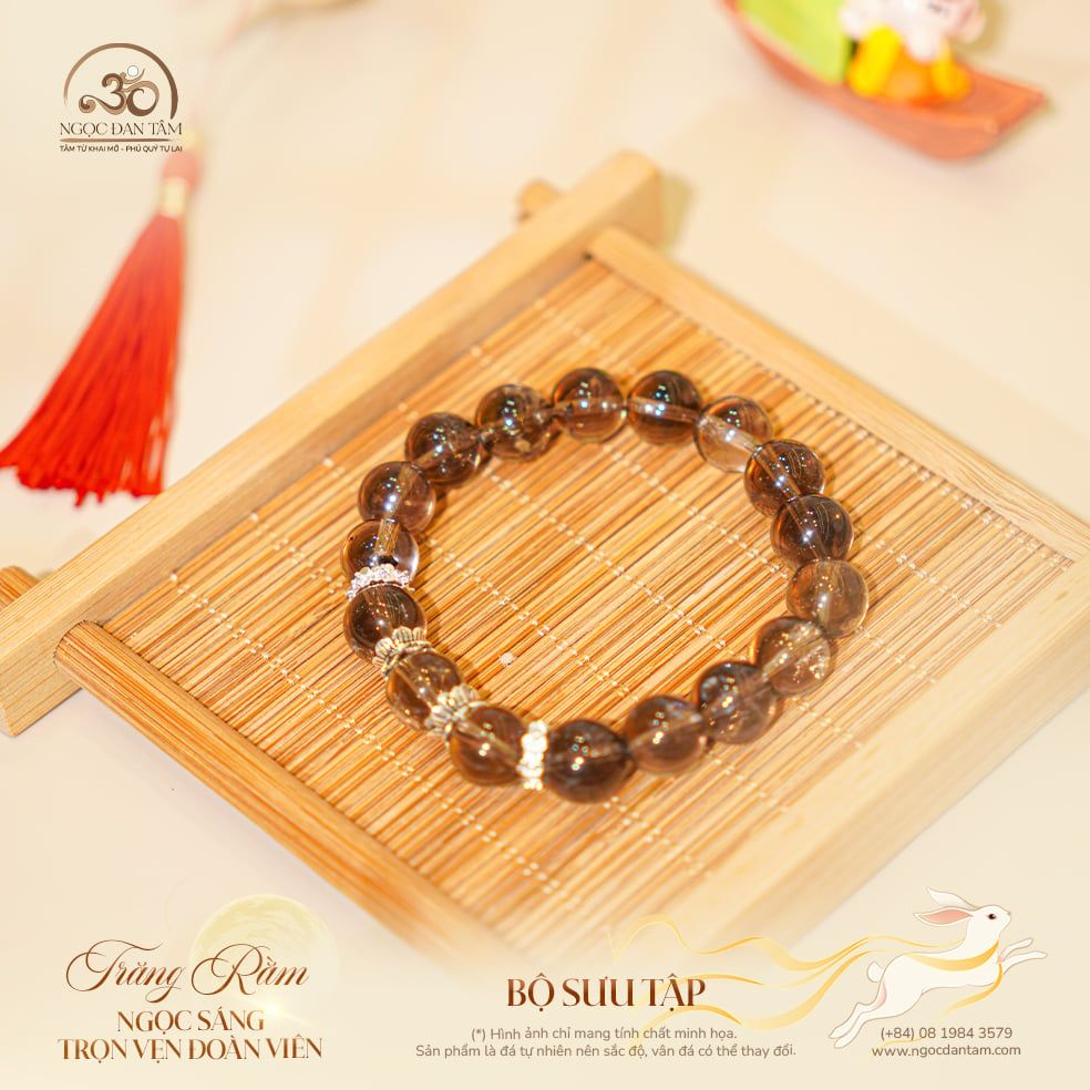  Vòng Tay Thạch Anh Khói Phối Charm Bạc 