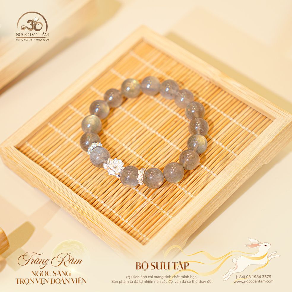  Vòng Tay Đá Xà Cừ Phối Charm Hoa Sen Bạc 