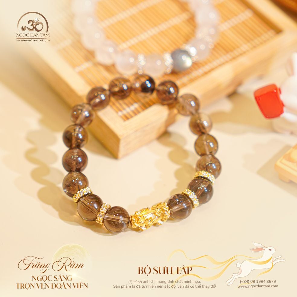  Vòng Tay Thạch Anh Khói Phối Charm Tỳ Hưu 