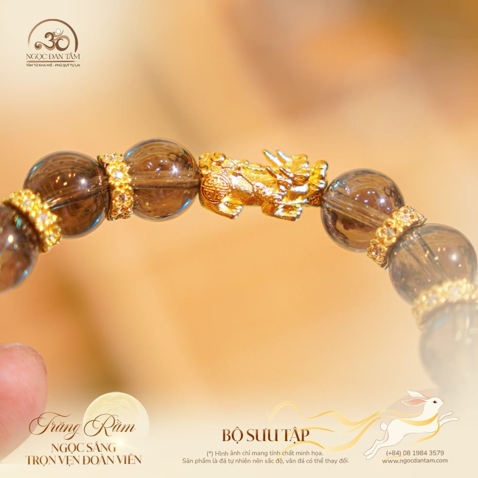  Vòng Tay Thạch Anh Khói Phối Charm Tỳ Hưu 