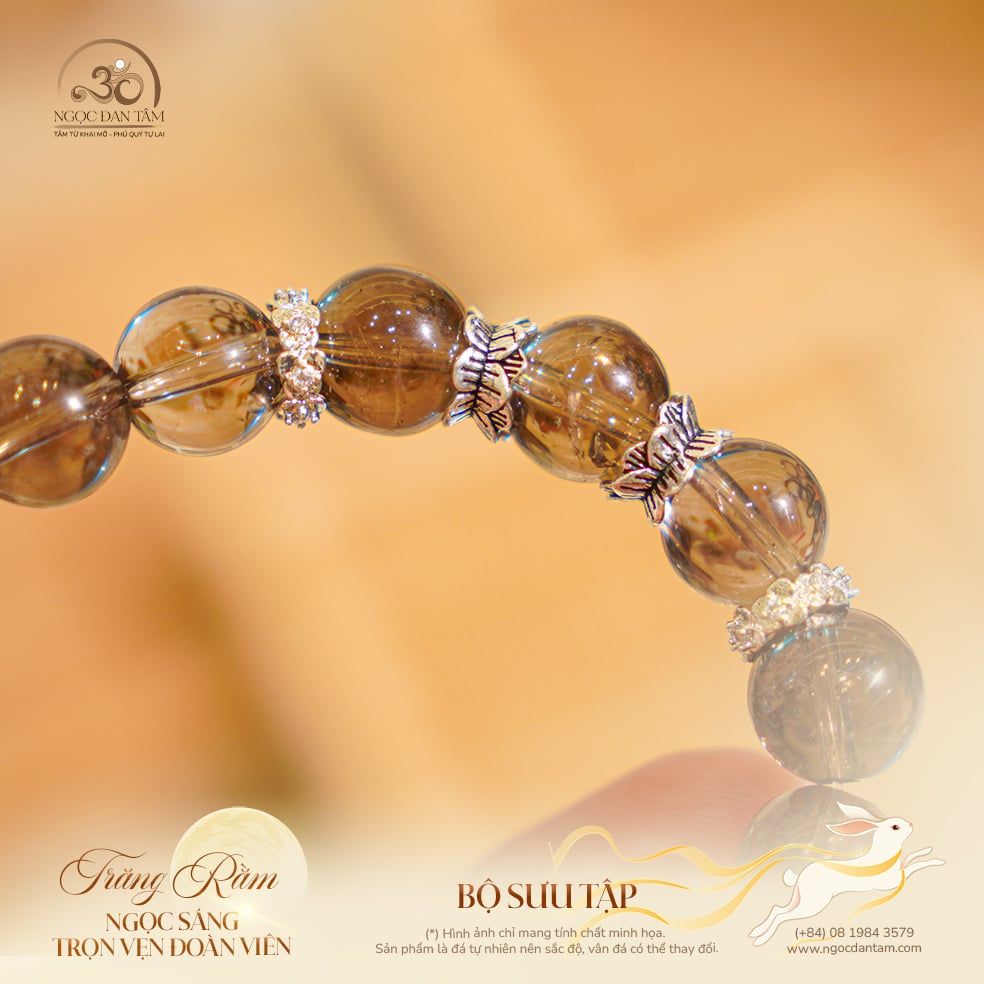  Vòng Tay Thạch Anh Khói Phối Charm Bạc 