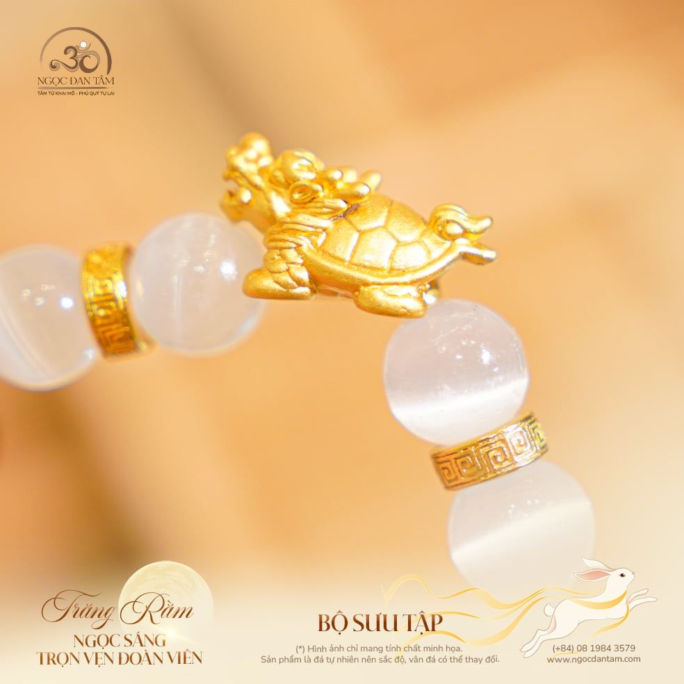  Vòng Tay Đá Selenite Phối Charm Long Quy 