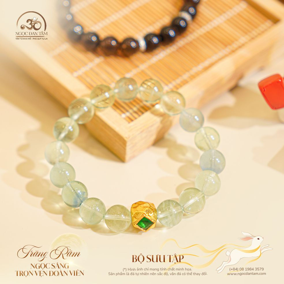  Vòng Tay Flourite Phối Charm Cắt Giác 