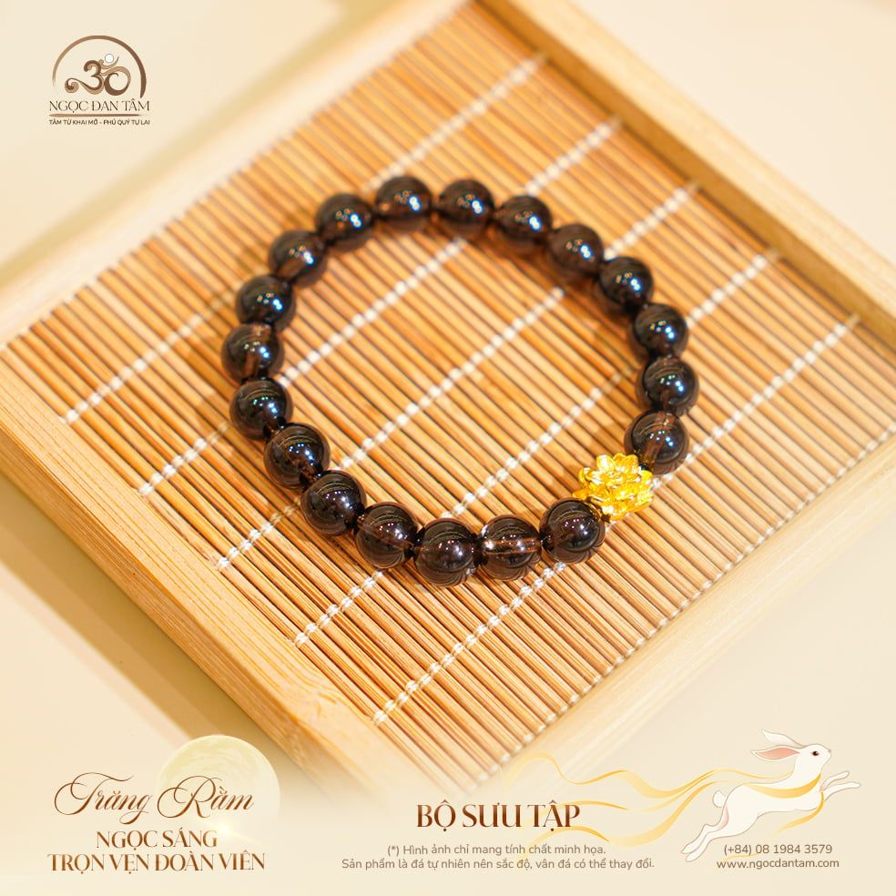  Vòng Tay Thạch Anh Khói Phối Charm Hoa Sen 