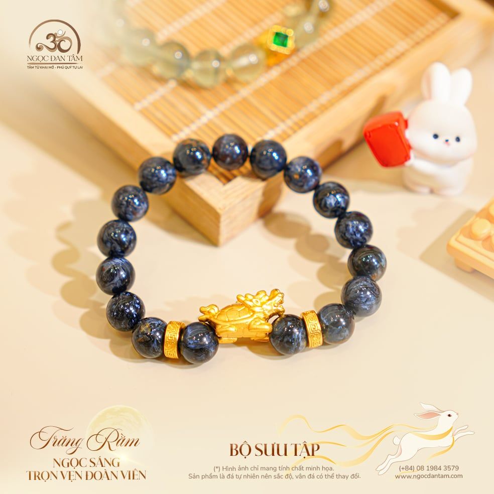  Vòng Tay Đá Giông Bão Phối Charm Long Quy 