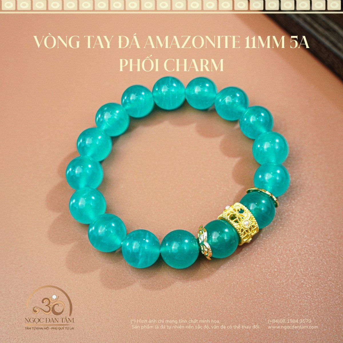  Vòng Tay Đá Amazonite 11mm 5A Phối Charm 