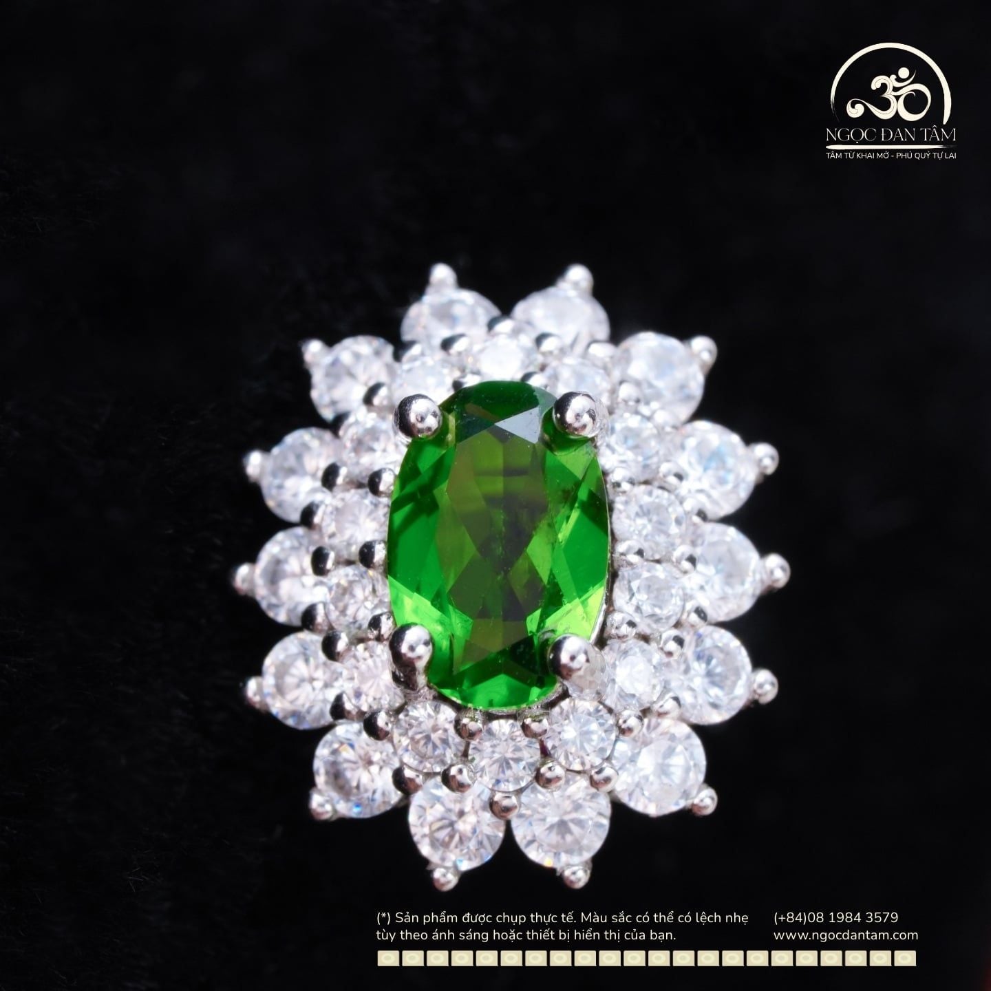  Bông Tai Bạc 925 Đính Đá Diopside 4x6mm 
