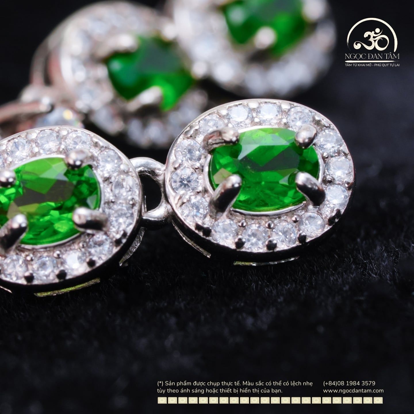 Bông Tai Bạc 925 Đính Đá Diopside 3x5mm 