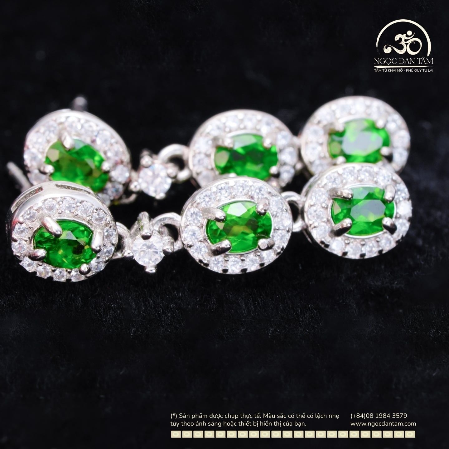  Bông Tai Bạc 925 Đính Đá Diopside 3x5mm 