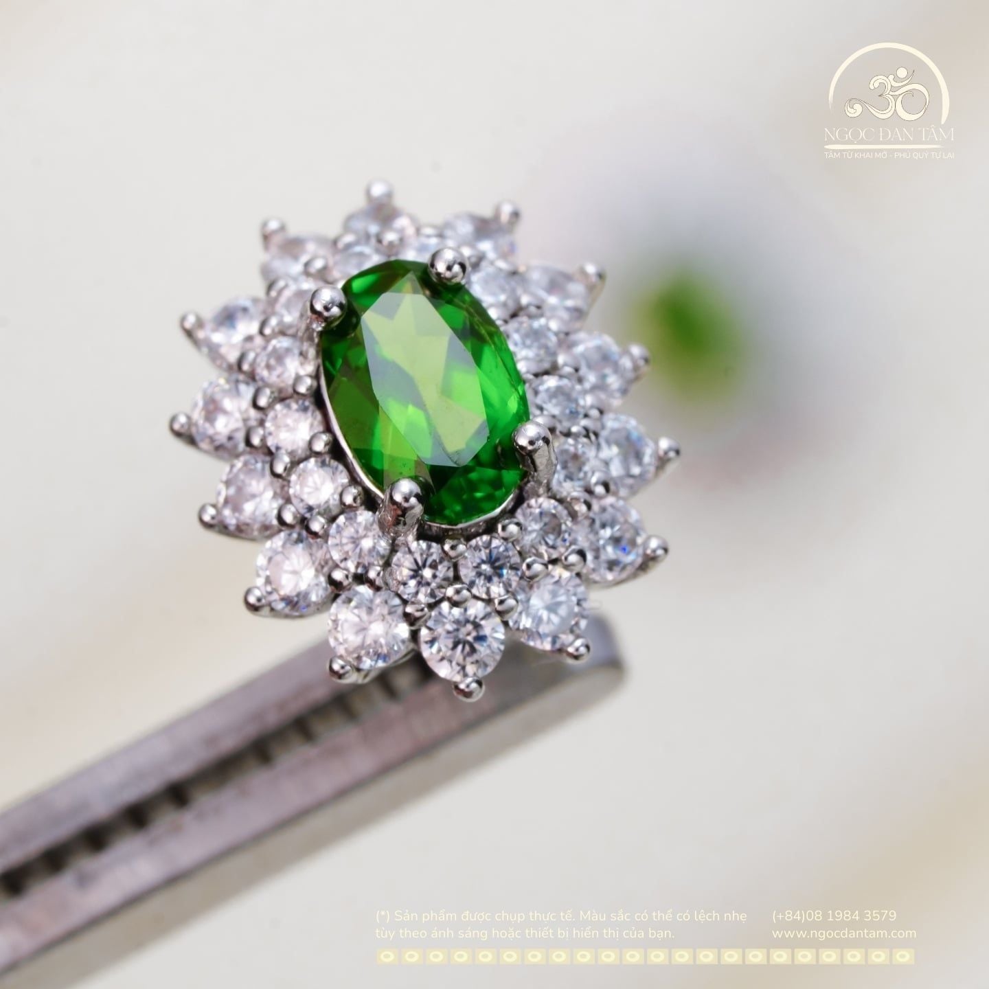  Bông Tai Bạc 925 Đính Đá Diopside 4x6mm 