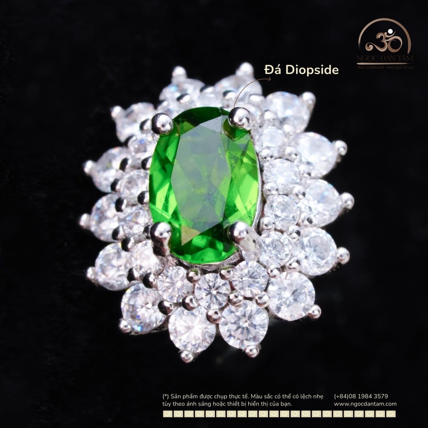  Bông Tai Bạc 925 Đính Đá Diopside 4x6mm 