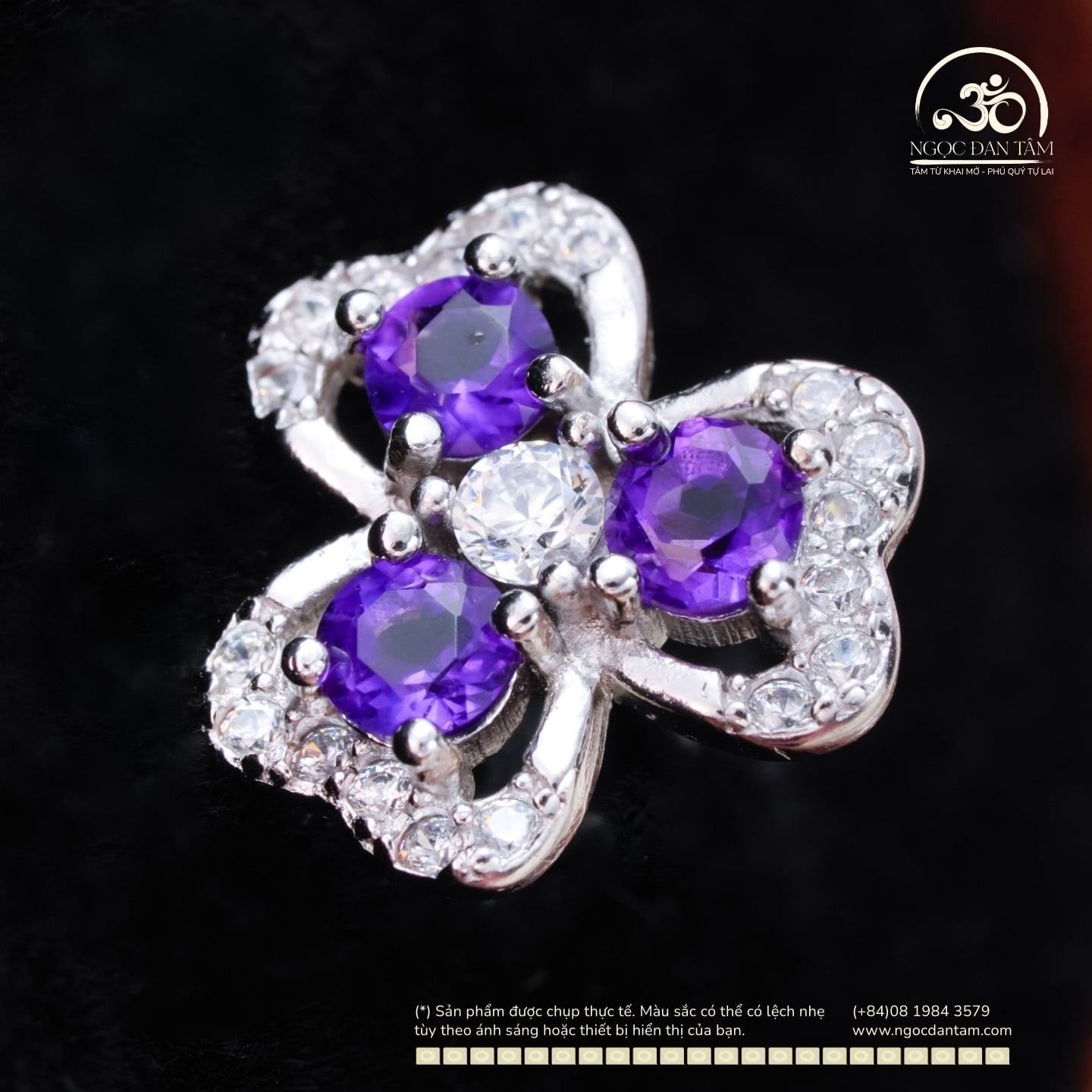  Bông Tai Bạc 925 Đính Đá Thạch Anh Tím 3mm 