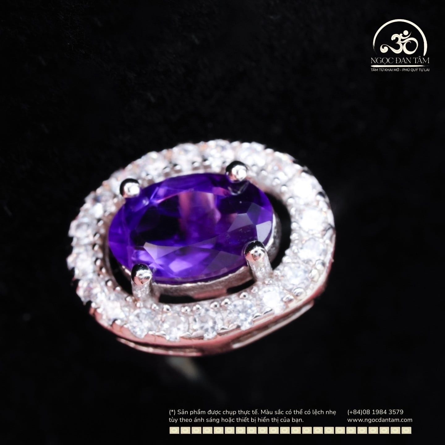  Bông Tai Bạc 925 Đính Đá Thạch Anh Tím Oval 4,6mm 