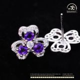  Bông Tai Bạc 925 Đính Đá Thạch Anh Tím 3mm 