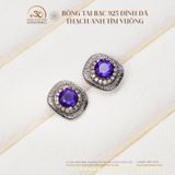  Bông Tai Bạc 925 Đính Đá Thạch Anh Tím Vuông 