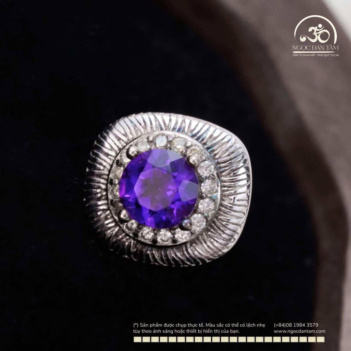  Bông Tai Bạc 925 Đính Đá Thạch Anh Tím Vuông 