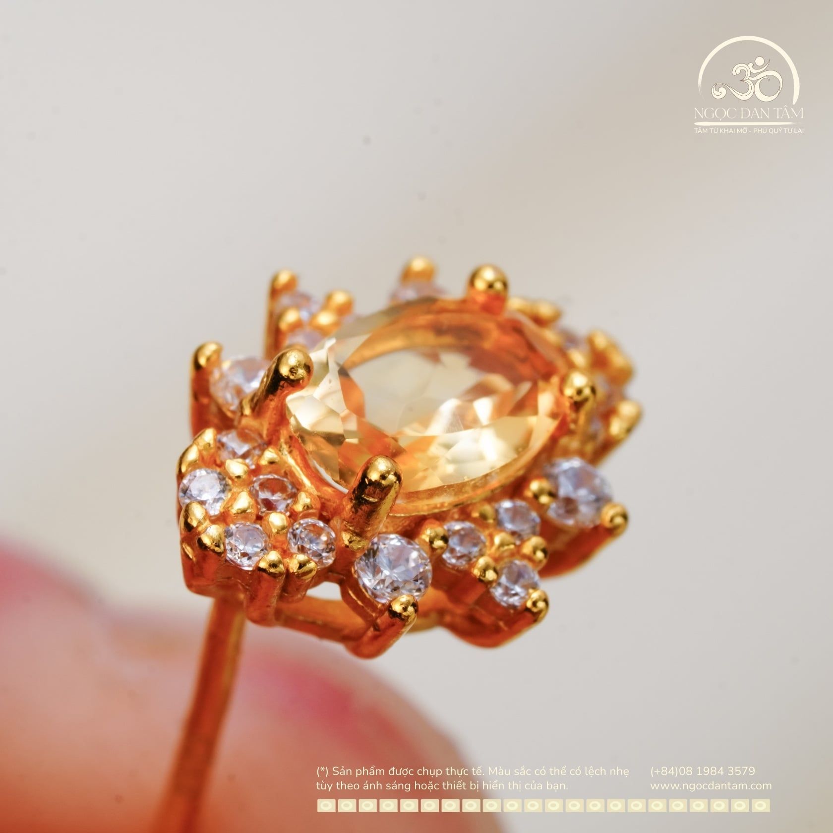  Bông Tai Bạc 925 Mạ Vàng Đính Đá Thạch Anh Vàng 4x6mm 