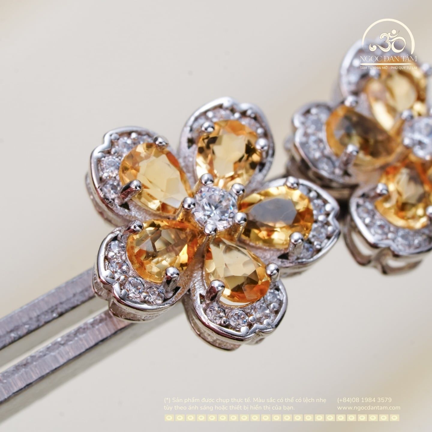  Bông Tai Bạc 925 Đính Đá Thạch Anh Vàng 3x4mm 