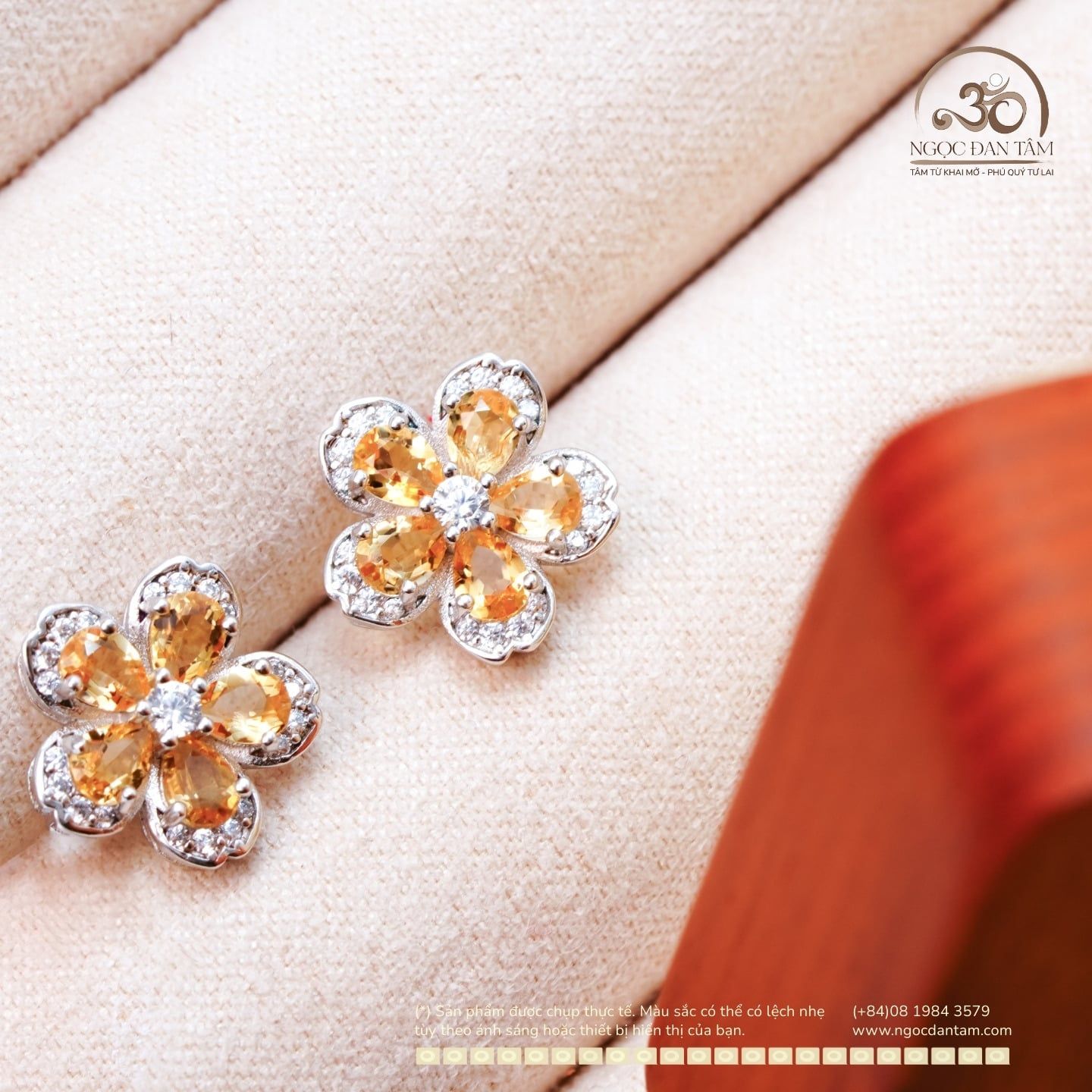  Bông Tai Bạc 925 Đính Đá Thạch Anh Vàng 3x4mm 