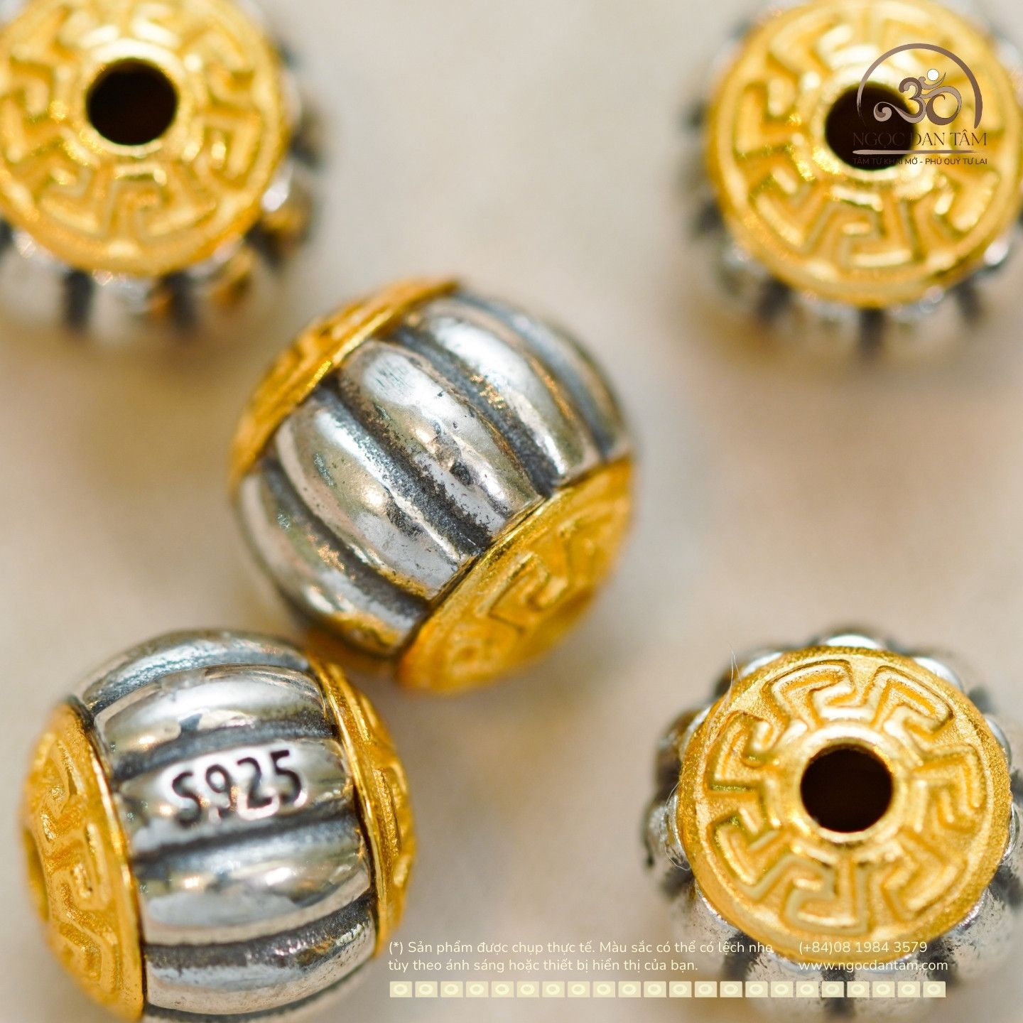  Charm Bí Ngô Bạc Mạ Vàng 9.14mm - Bạc 925 Mạ Vàng Cao Cấp 