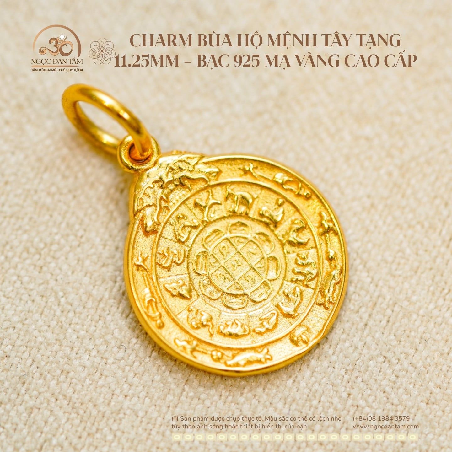  Charm Bùa Hộ Mệnh Tây Tạng 11,25mm - Bạc 925 Mạ Vàng Cao Cấp 