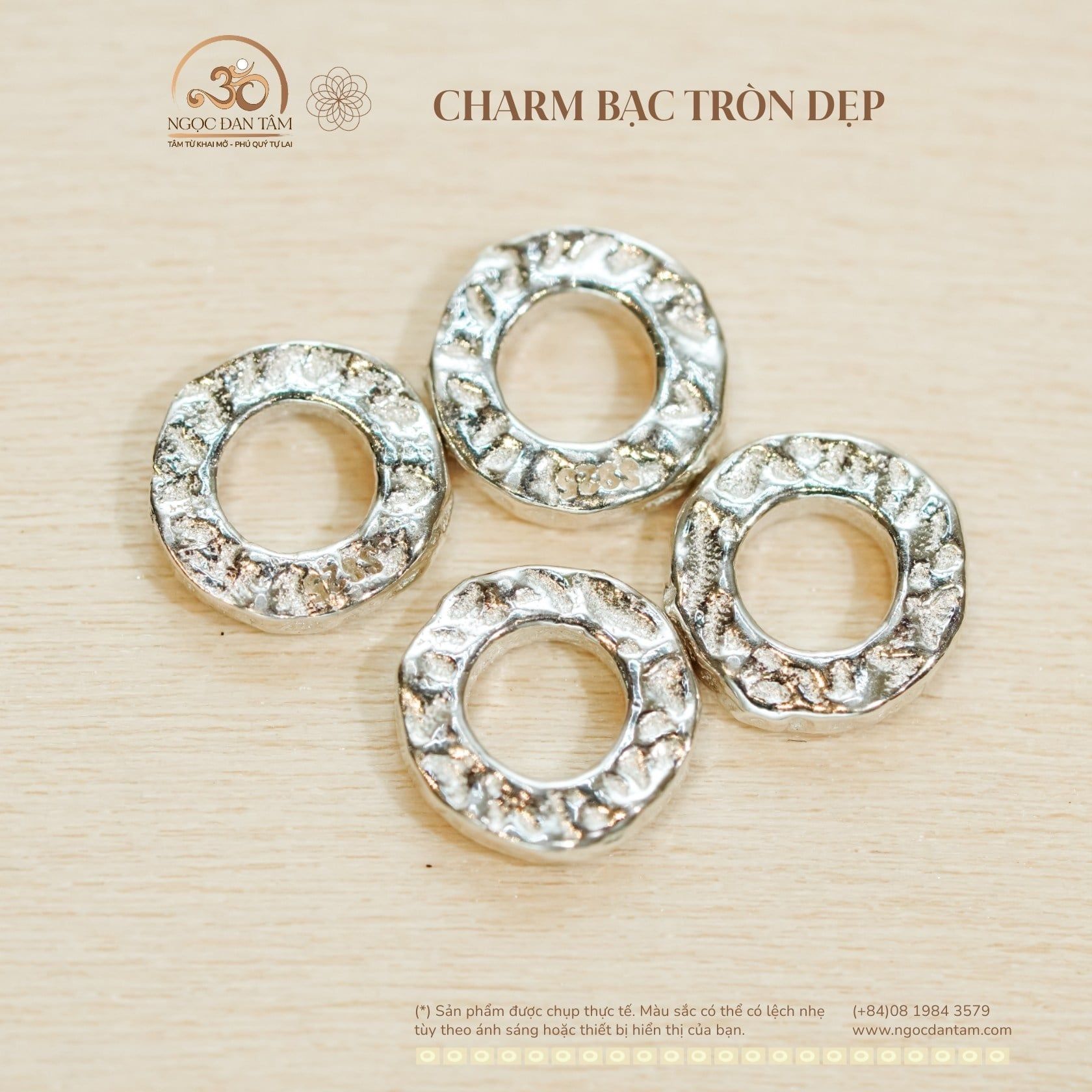  Charm Bạc Tròn Dẹp - Bạc 925 Cao Cấp 