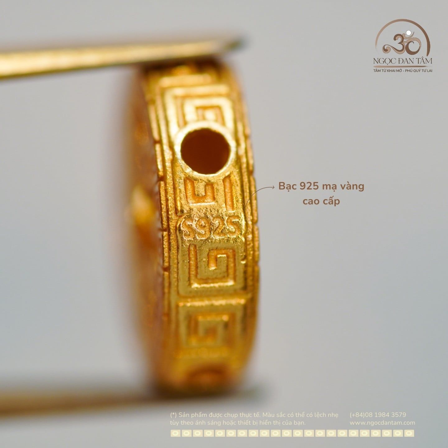  Charm Bánh Xe Pháp Luân Bạc Mạ Vàng 12.89mm  (bạc 925 mạ vàng cao cấp) 