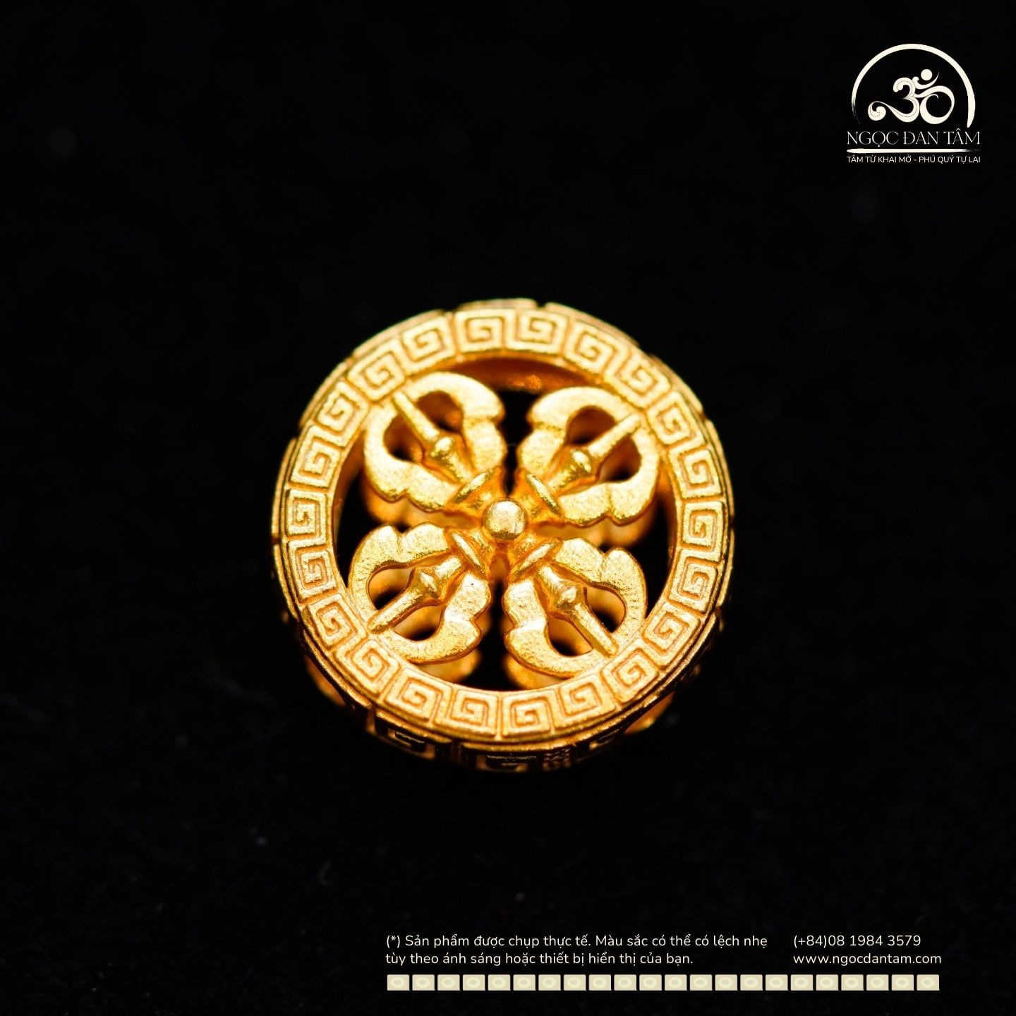  Charm Bánh Xe Pháp Luân Bạc Mạ Vàng 12.89mm  (bạc 925 mạ vàng cao cấp) 