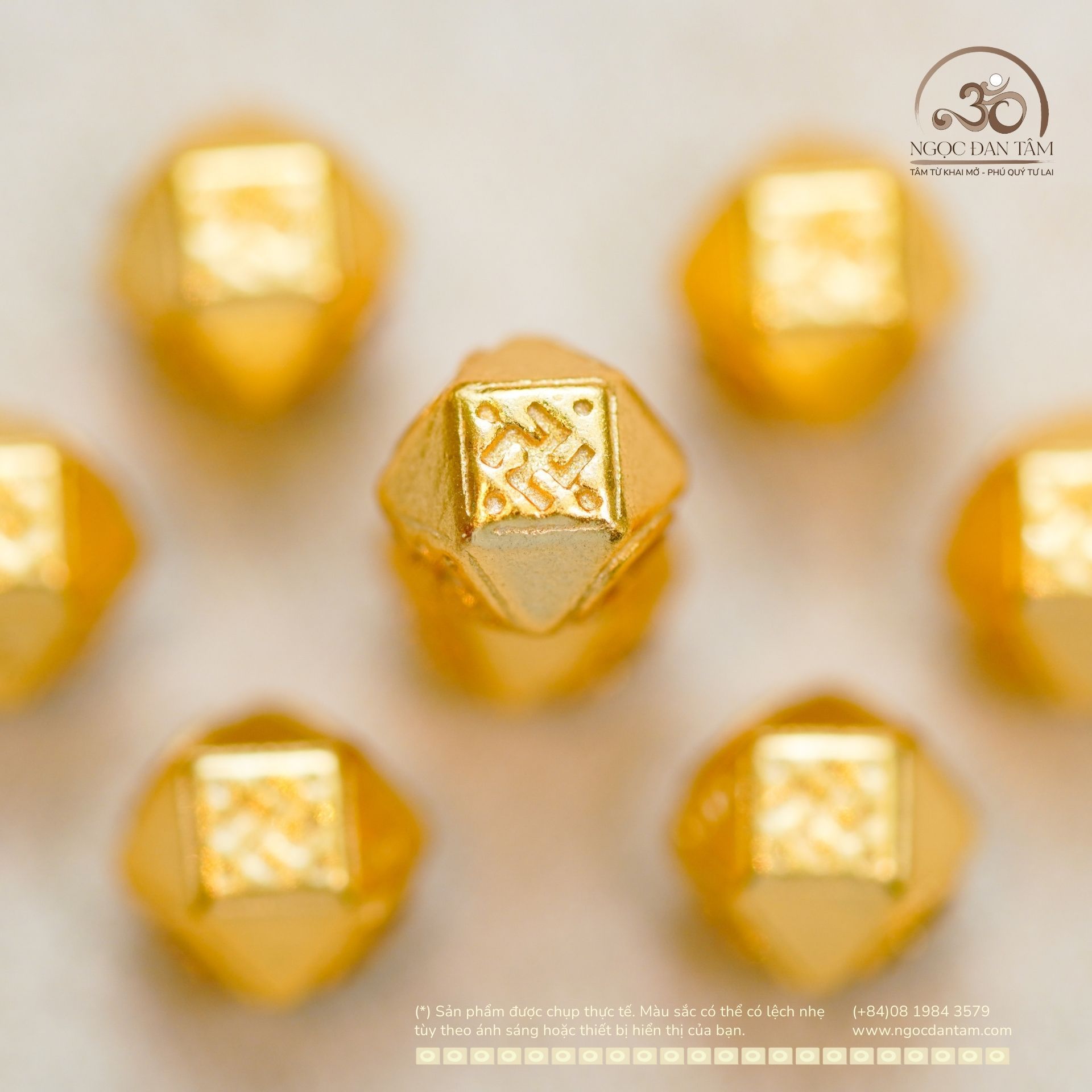  Charm Bát Giác Giác Chữ Vạn 6.02mm - Bạc 925 Mạ Vàng Cao Cấp 