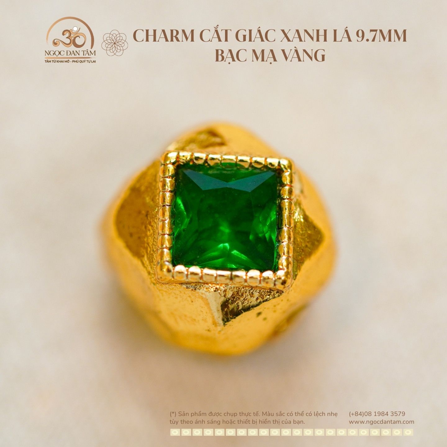  Charm Cắt Giác Xanh Lá 9.7mm - Bạc Mạ Vàng 