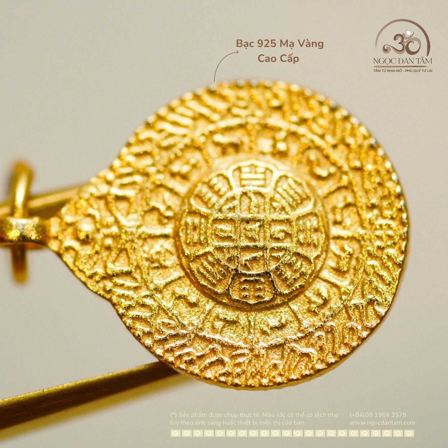  Charm Cửu Cung 2 Mặt 11.95mm Bạc 925 Mạ Vàng Cao Cấp 