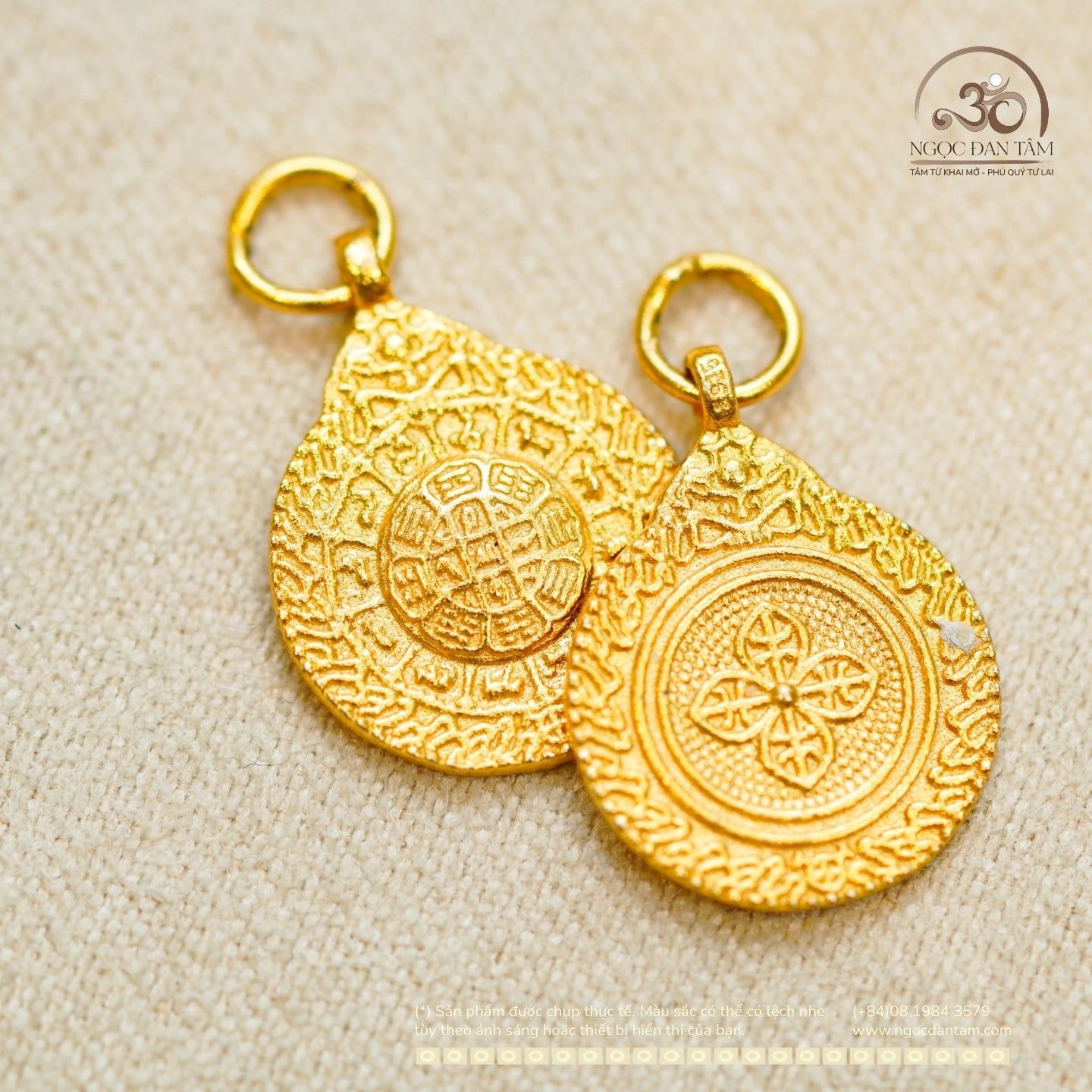  Charm Cửu Cung 2 Mặt 11.95mm Bạc 925 Mạ Vàng Cao Cấp 