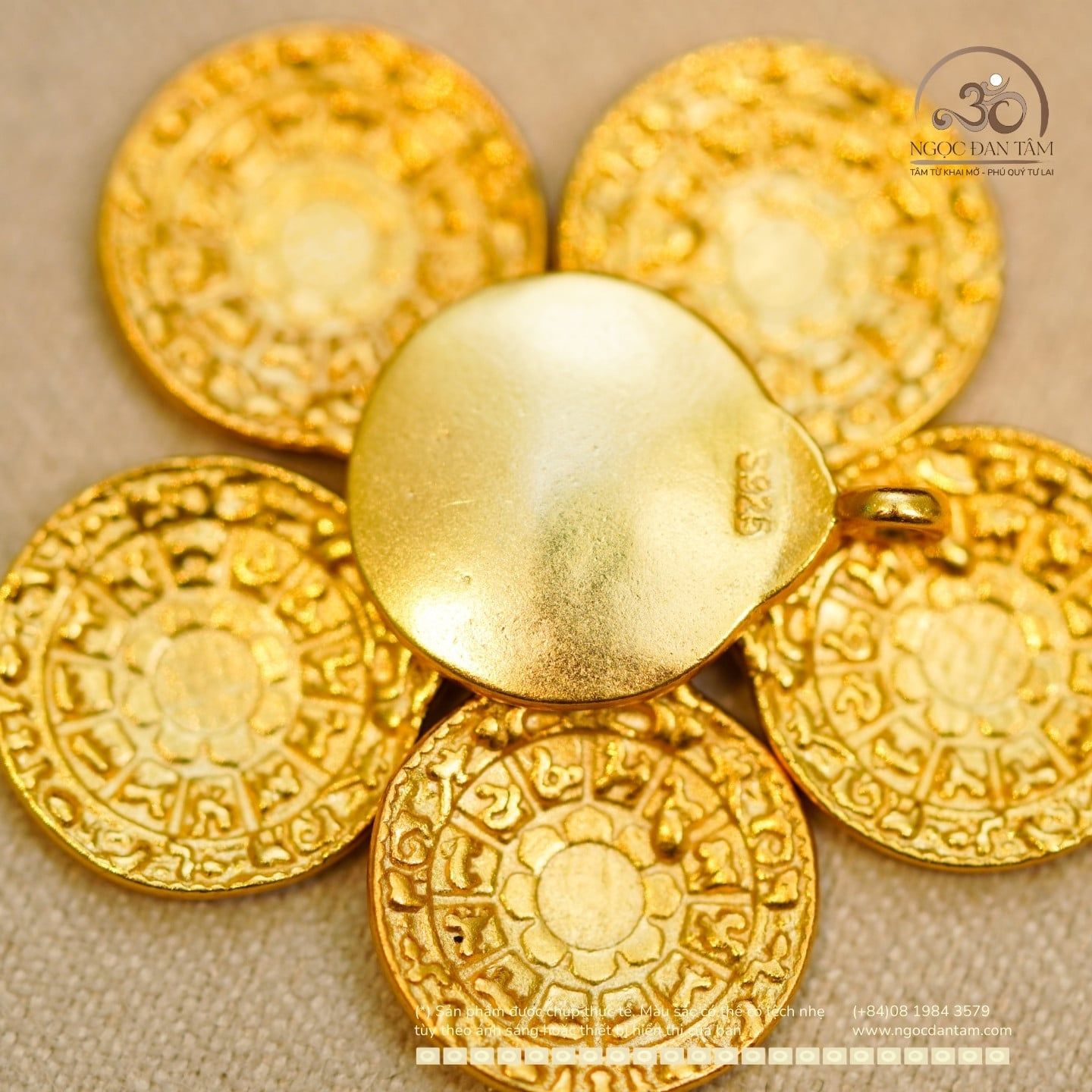  Charm Cửu Cung Bát Quái 1 Mặt 12.16mm - Bạc 925 Mạ Vàng Cao Cấp 