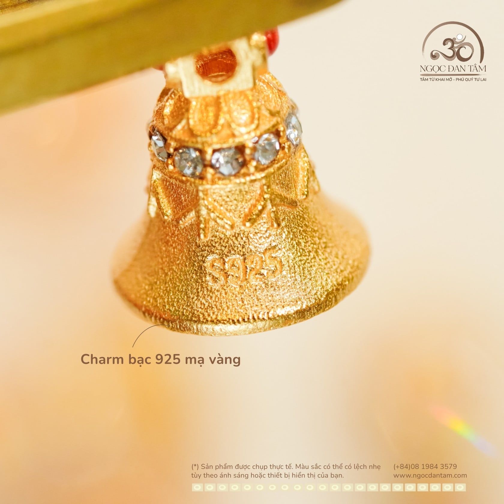  Charm Chuông Chùy Kim Cang Đính Đá - Bạc 925 Mạ Vàng Cao Cấp 