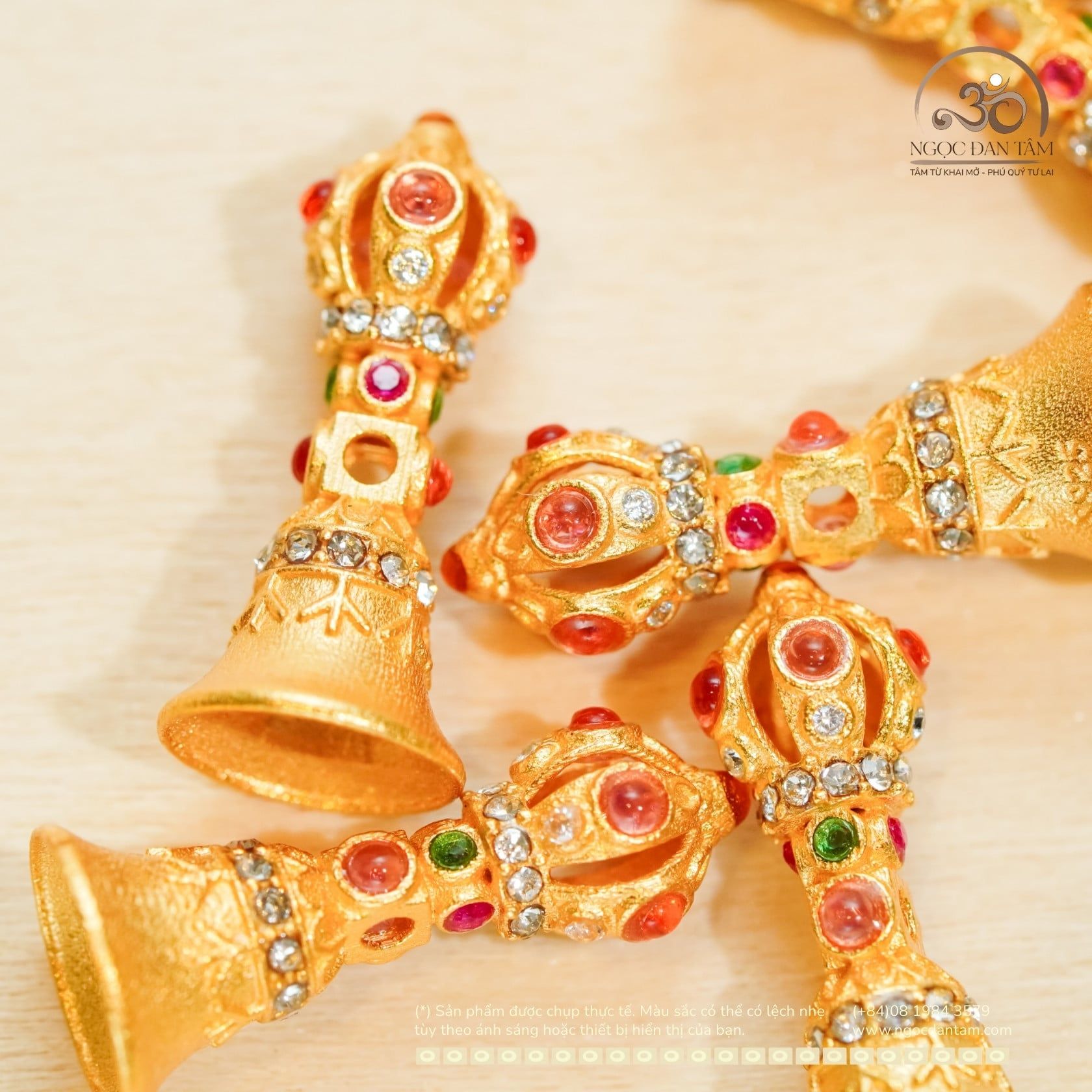  Charm Chuông Chùy Kim Cang Đính Đá - Bạc 925 Mạ Vàng Cao Cấp 