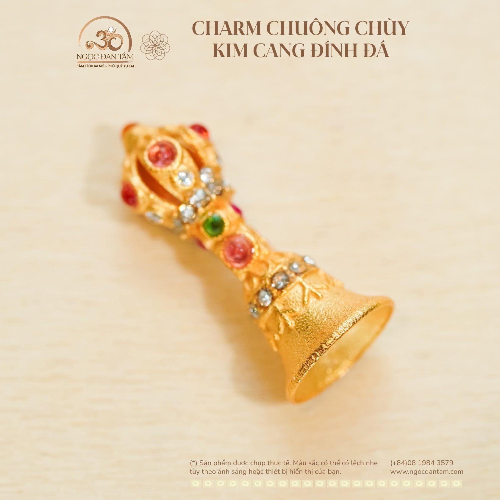  Charm Chuông Chùy Kim Cang Đính Đá - Bạc 925 Mạ Vàng Cao Cấp 