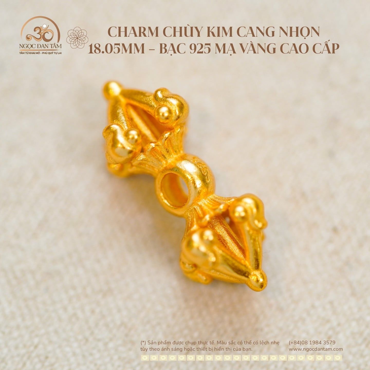  Charm Chùy Kim Cang Nhọn 18.05mm - Bạc 925 Mạ Vàng Cao cấp 