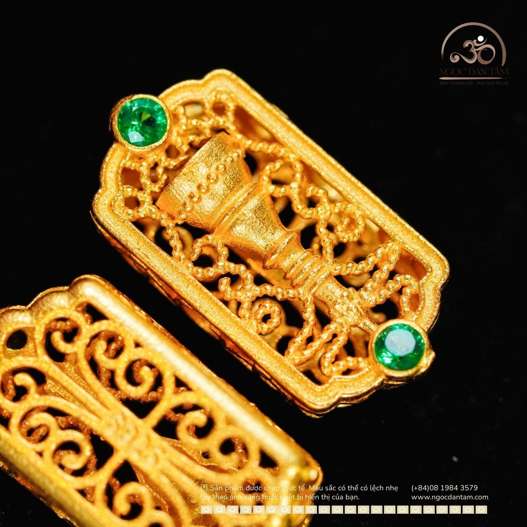  Charm Chuông Vàng Đính Đá Xanh - Bạc 925 Mạ Vàng Cao Cấp 