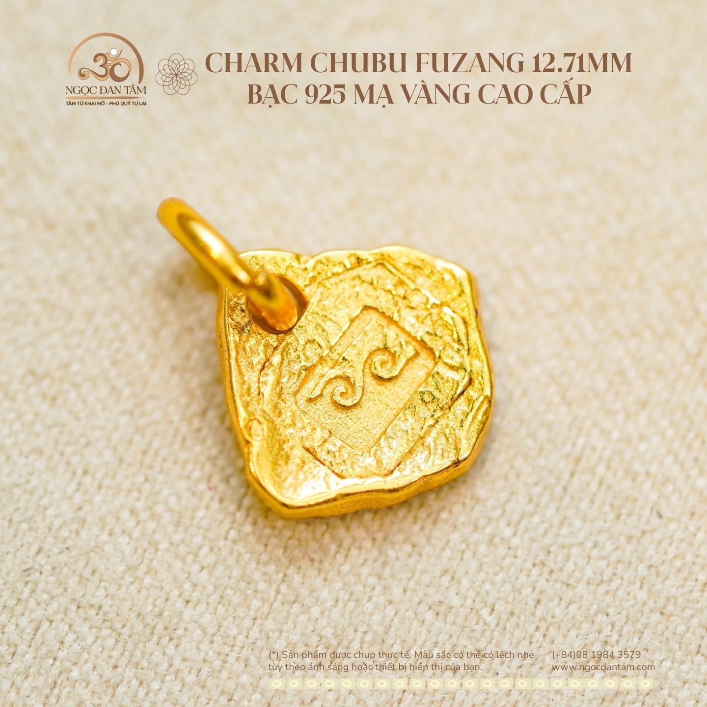  Charm Chubu Fuzang 12.71mm - Bạc 925 Mạ Vàng Cao Cấp 
